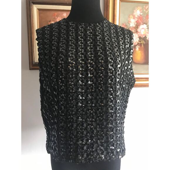 Vintage Sequin Black Sleeveless Top - Picture 3 of 9